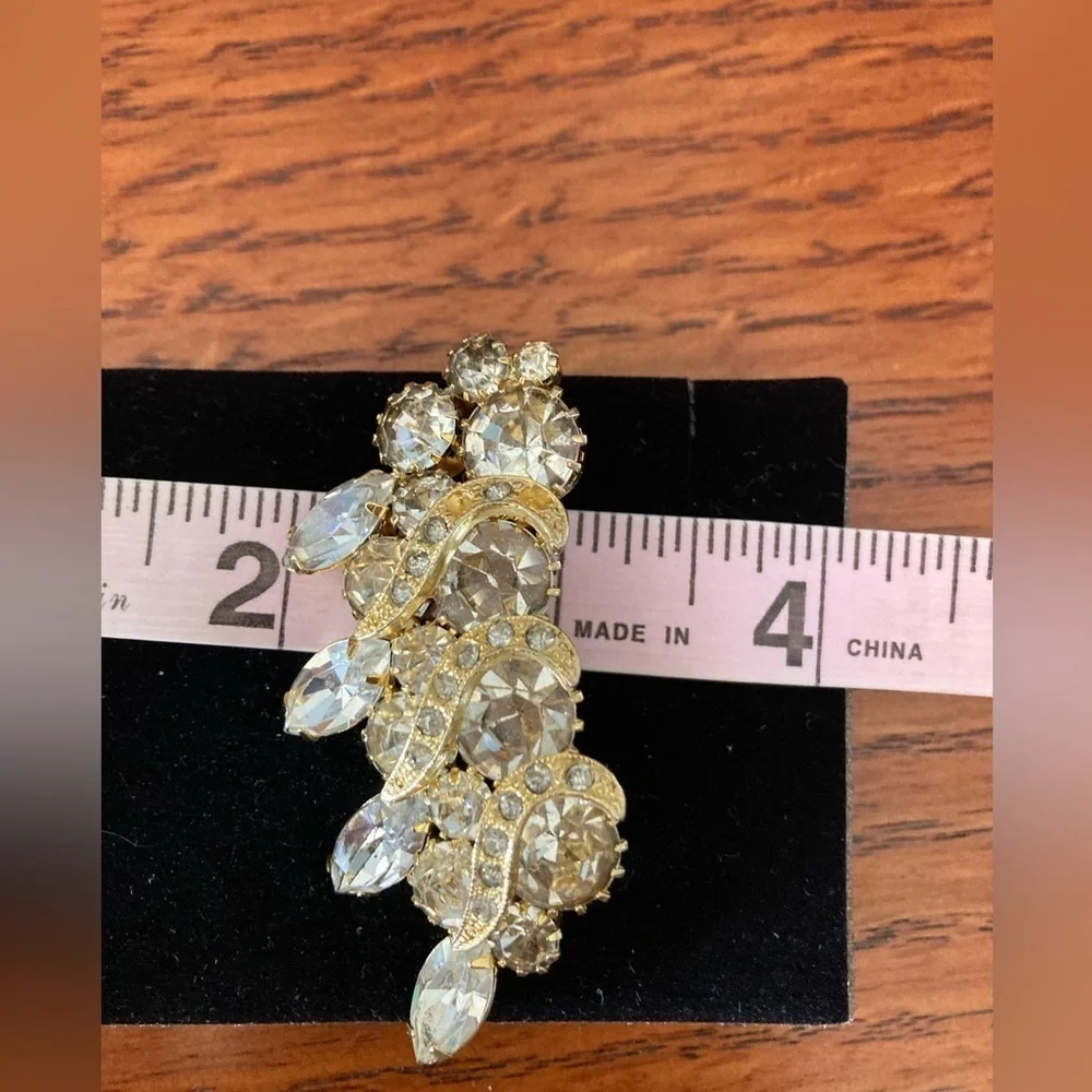 Vintage Rhinestone Brooch and Clip-On Earrings Set